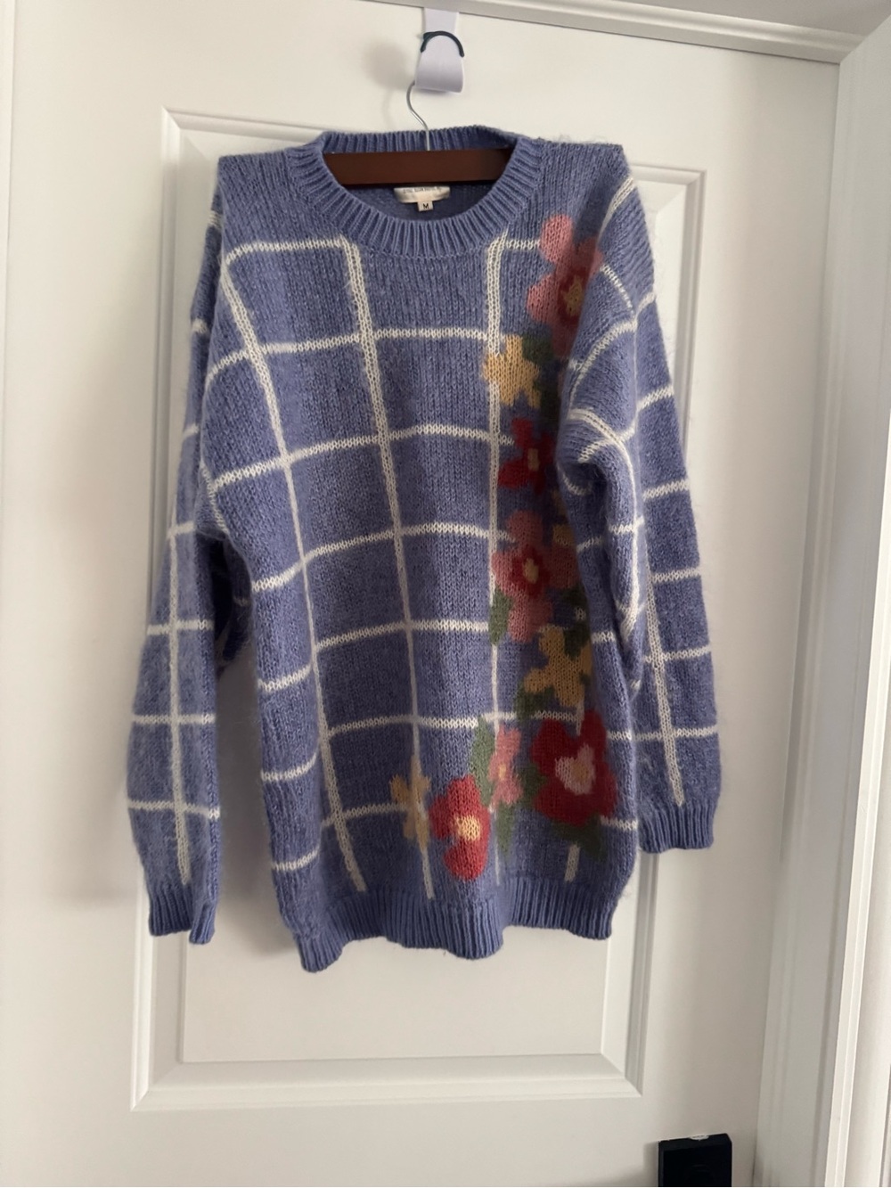 Vintage susan bristol mohair wool Lavender Windowpane Floral Sweater
